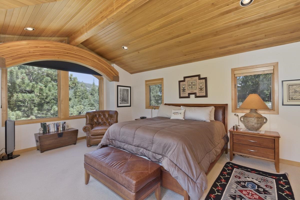 92 Garnet Street Mammoth Lakes, CA 93546 - Photo 24 of 50 Bedroom featuring wooden ceiling, lofted ceiling, carpet floors, and recessed lighting