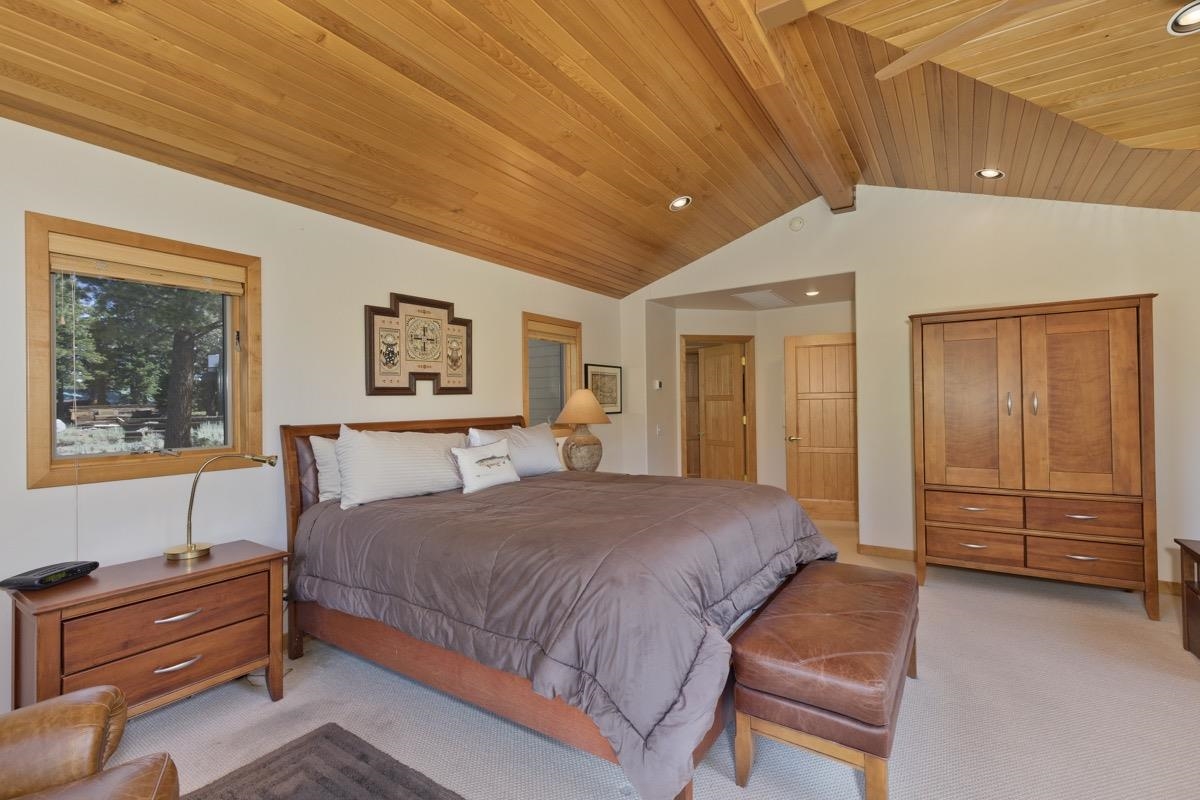 92 Garnet Street Mammoth Lakes, CA 93546 - Photo 25 of 50 Bedroom featuring light colored carpet, wood ceiling, and recessed lighting