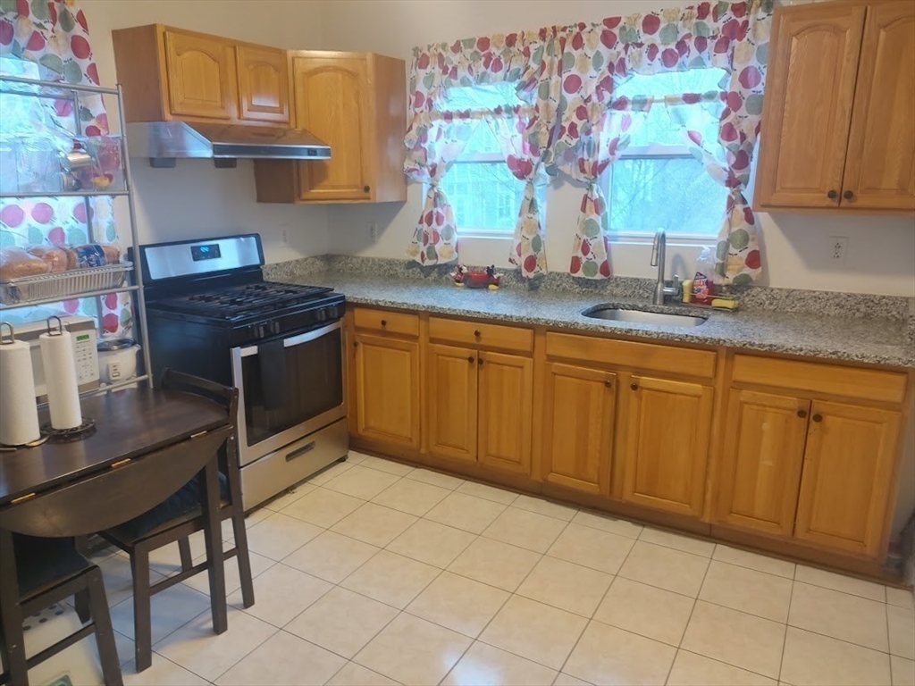 378 Ferry Street Everett, MA 02149 - Photo 11 of 26 a kitchen with stainless steel appliances granite countertop a stove a sink and a microwave
