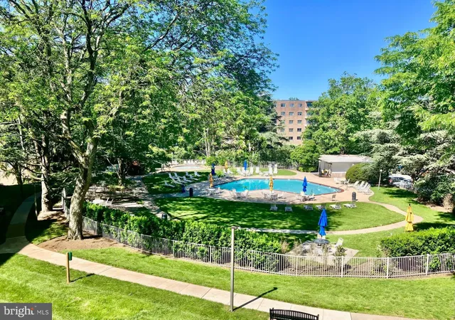 a view of a golf course with a fountain