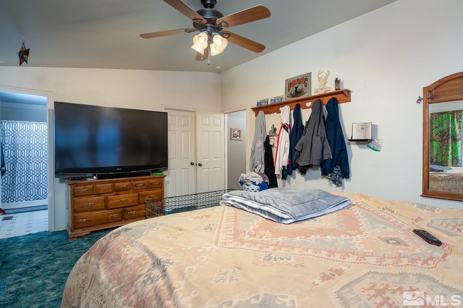 574 Yellow Jacket Road Dayton, NV 89403 - Photo 21 of 37 a bedroom with a bed and a flat screen tv