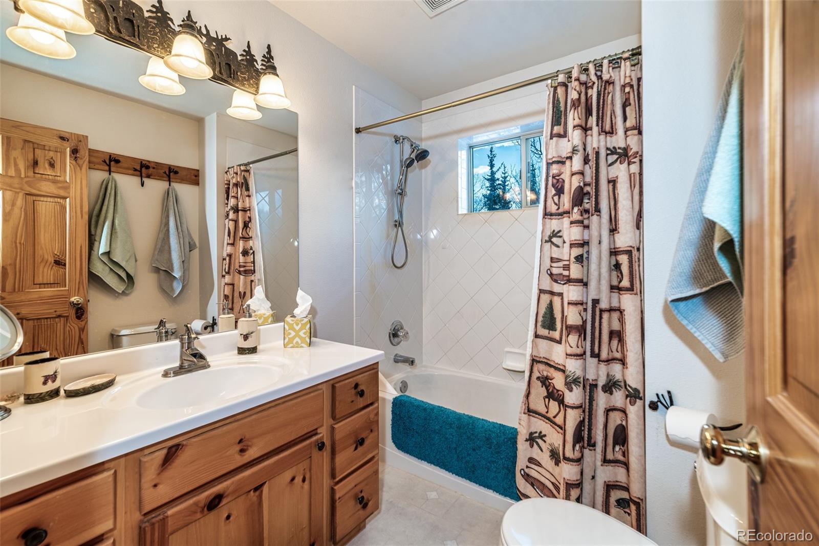 315 Haida Road Como, CO 80456 - Photo 15 of 50 a bathroom with a sink a toilet a mirror a vanity and shower