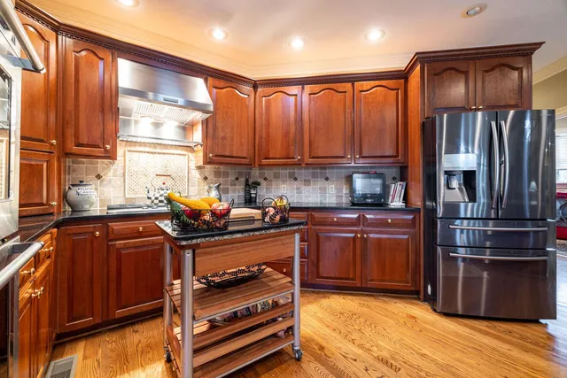 a kitchen with lots of counter top space