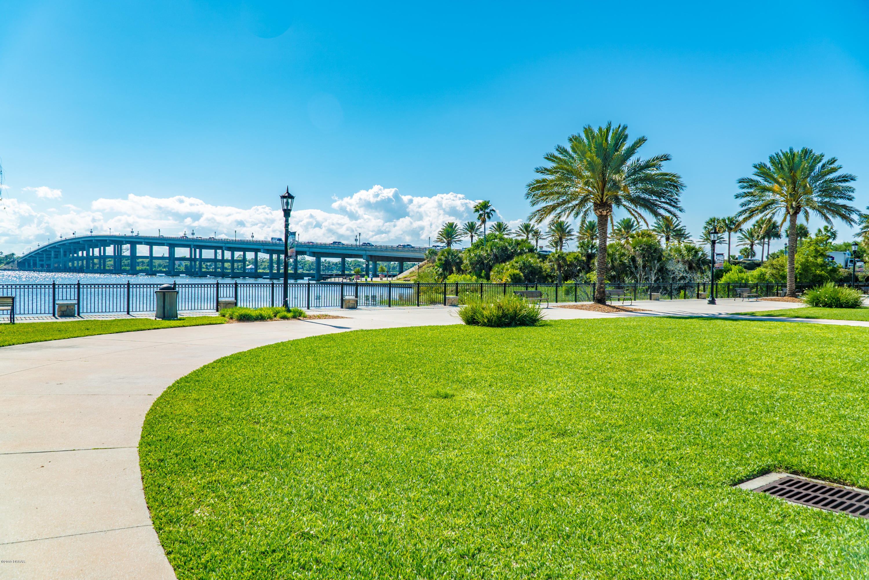 300 Riverside Drive Ormond Beach, FL 32176 - Photo 69 of 72 a view of a swimming pool with a garden and palm trees