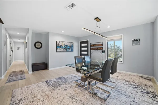 a workspace with furniture and a window