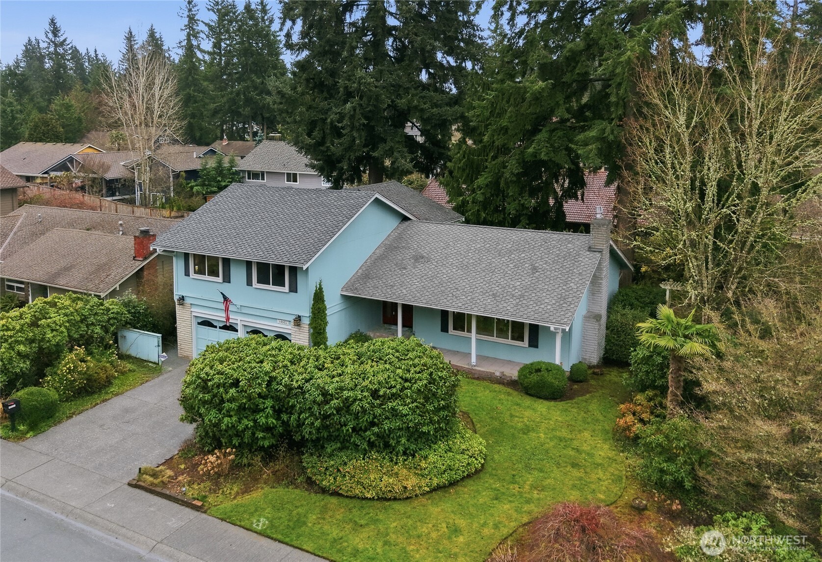an aerial view of a house