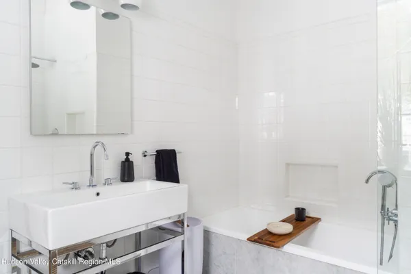 a bathroom with a bathtub