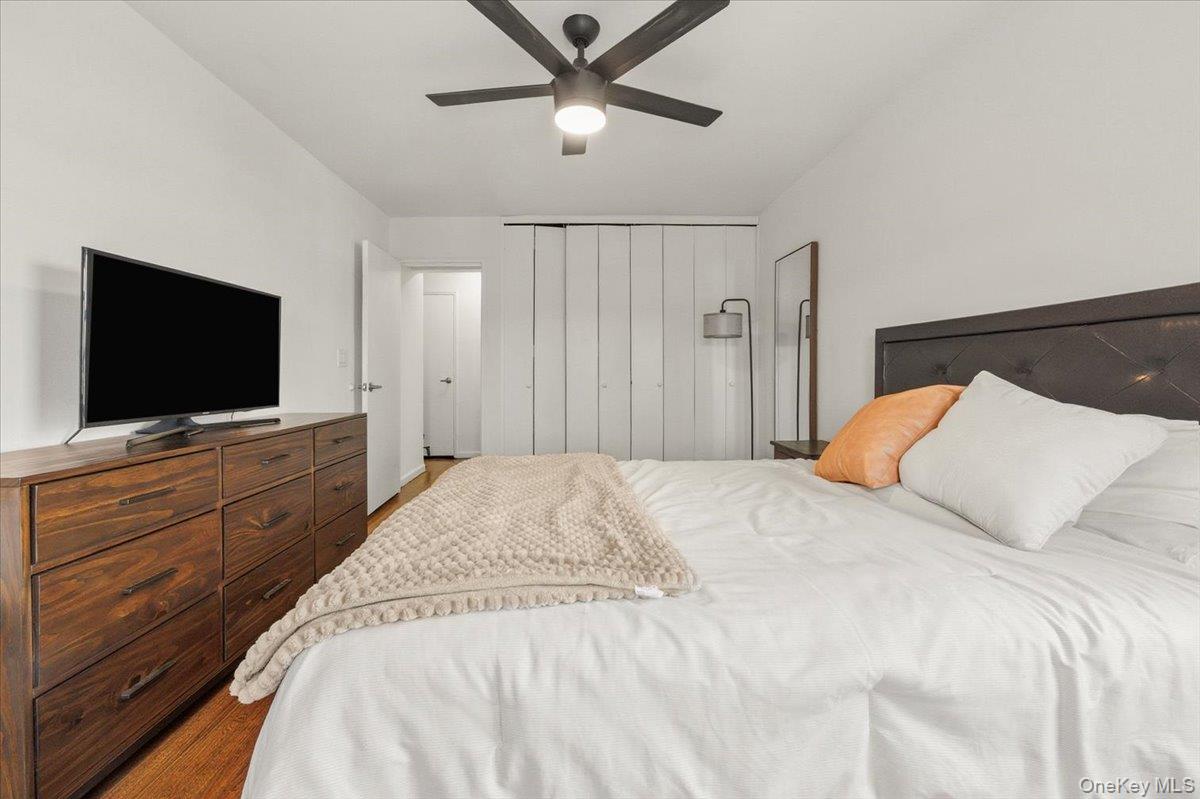 6 Birchwood Court, Unit 5B Mineola, NY 11501 - Photo 10 of 13 a bedroom with a bed and a flat screen tv