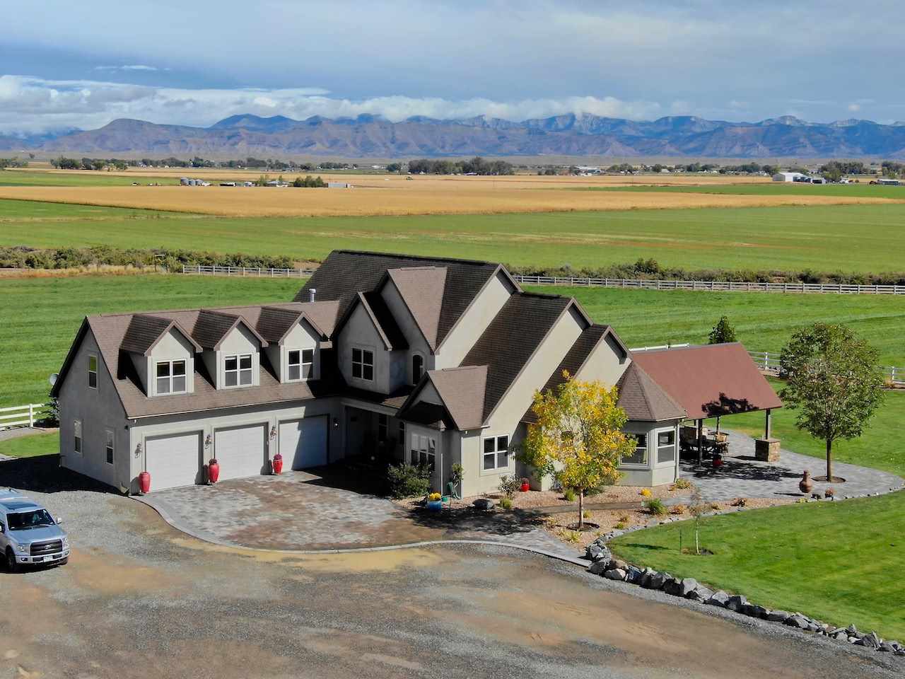 an aerial view of a house with garden space flat screen tv and outdoor view