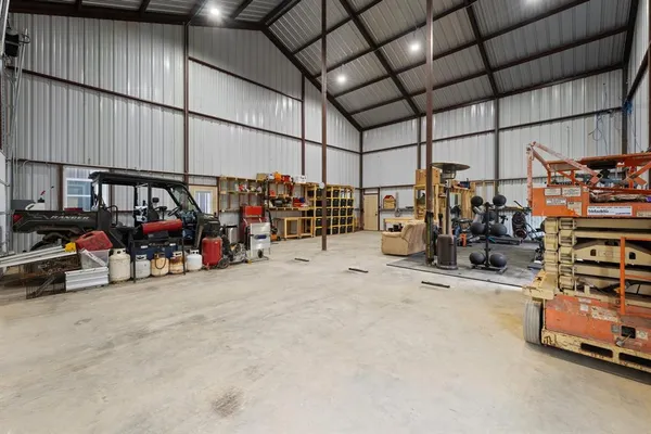 a view of a storage room with gym equipment