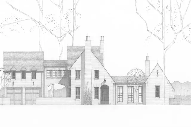 a view of a white house next to a road