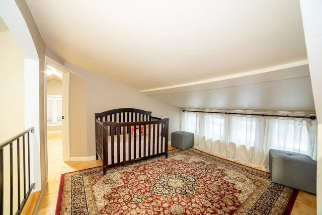 a view of a hallway with windows