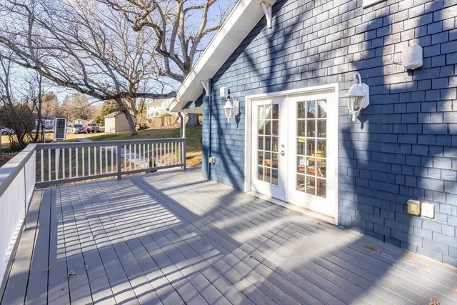 a view of a patio with a yard