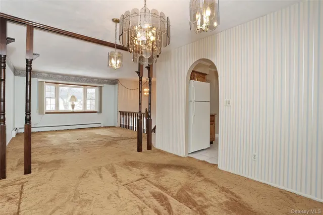 a view of a livingroom with a chandelier