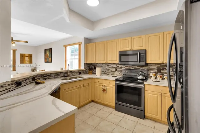 a kitchen with a stove a sink and a microwave