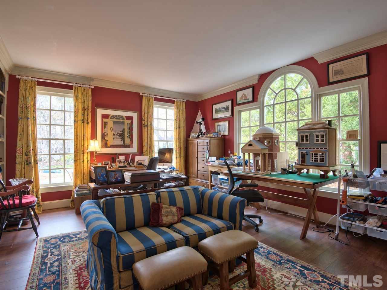 3809 Chippenham Road Durham, NC 27707 - Photo 8 of 23 Private study is truly a retreat but also a few steps from kitchen. Gorgeous windows in the corner room provide lovely natural light.