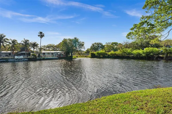 a view of a lake with houses