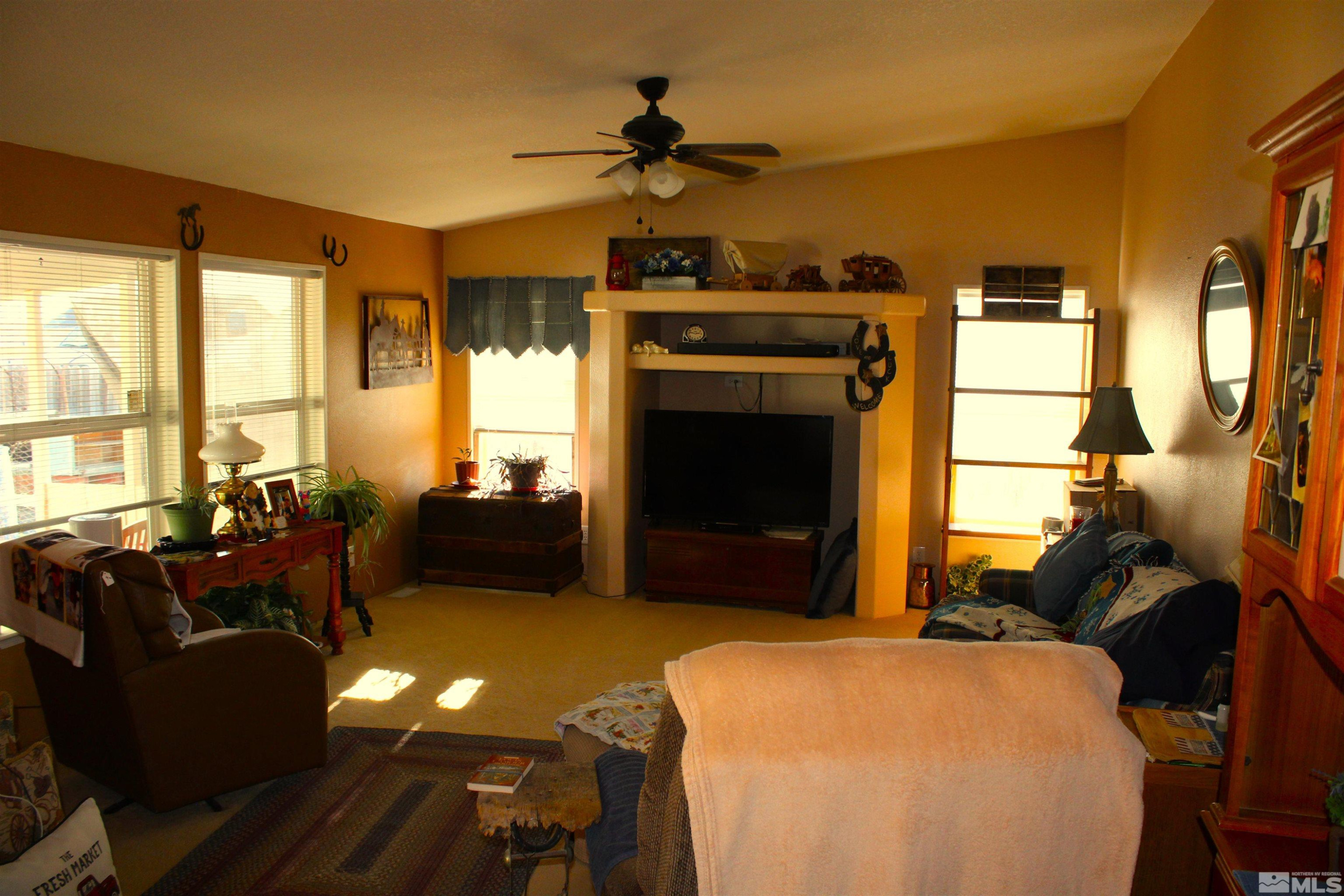 290 Reservoir Road Lovelock, NV 89419 - Photo 14 of 15 a living room with furniture a fireplace and a flat screen tv
