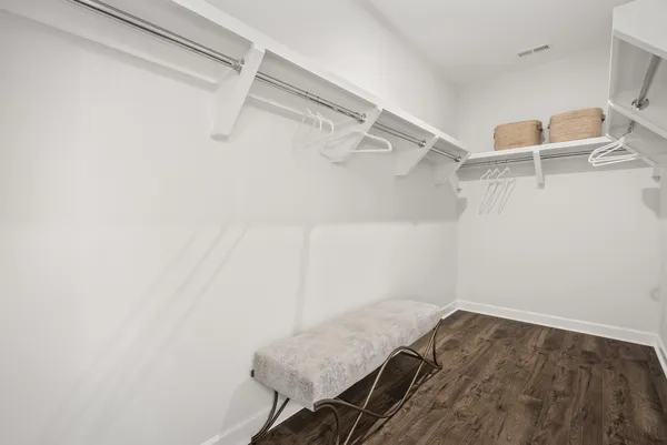 a view of a room with racks on the wall