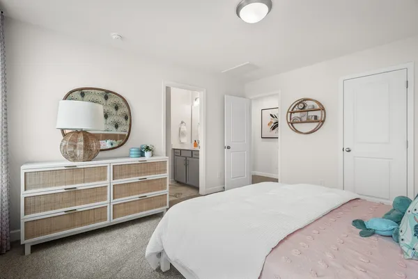 a bedroom with a bed and a cabinets