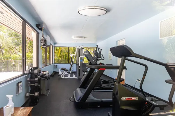 a view of a room with gym equipment