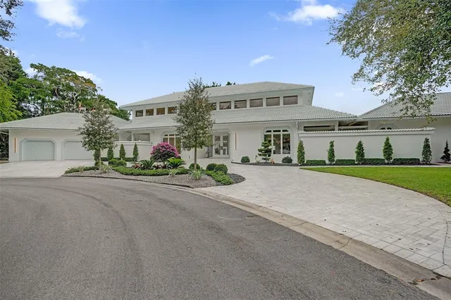a view of a yard with palm trees
