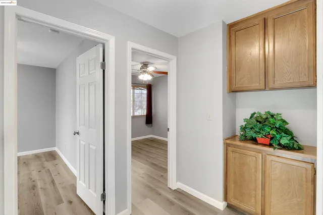 a hallway with flowers in it