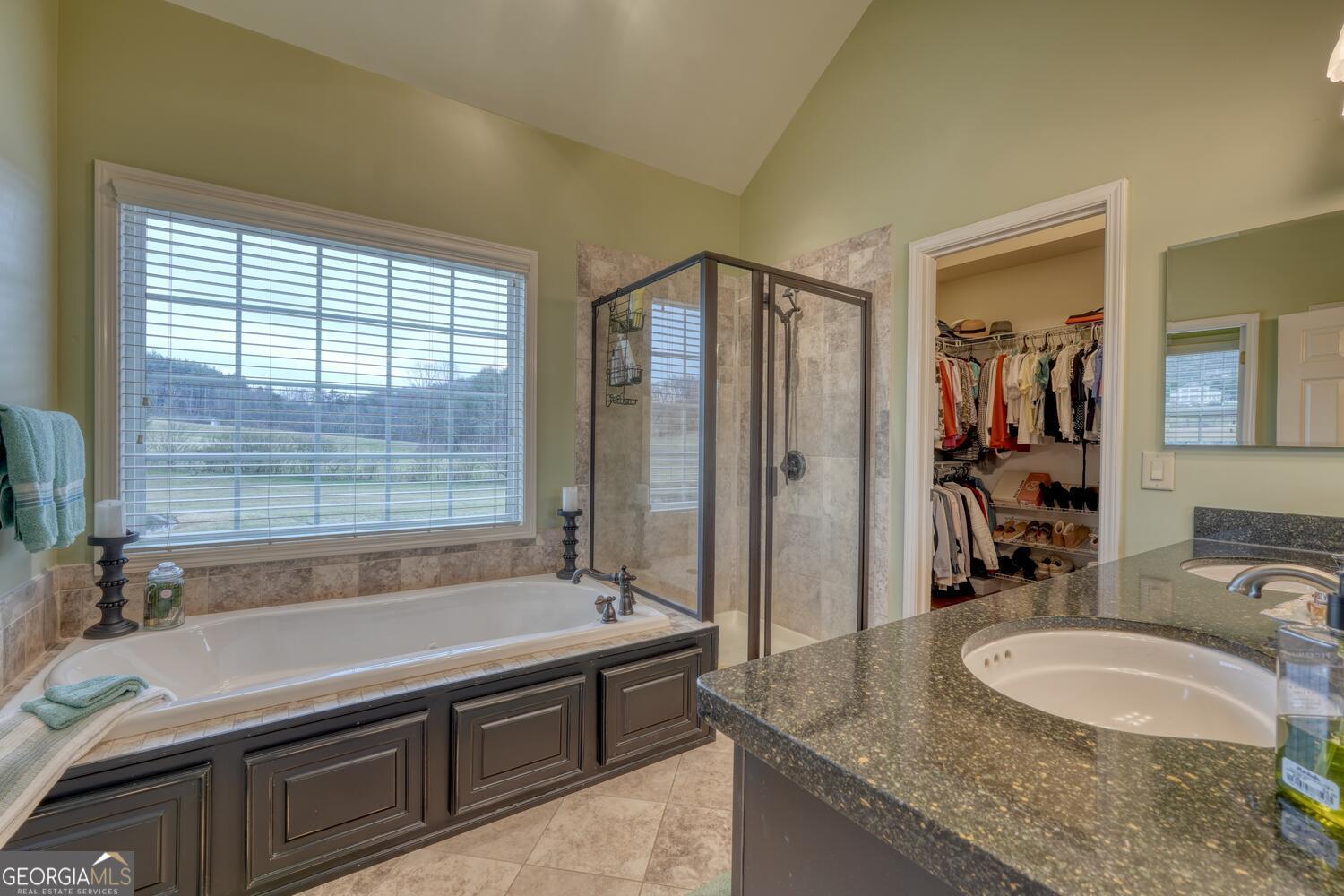 178 Barnwood Road Blairsville, GA 30512 - Photo 34 of 66 a bathroom with a granite countertop tub sink and mirror