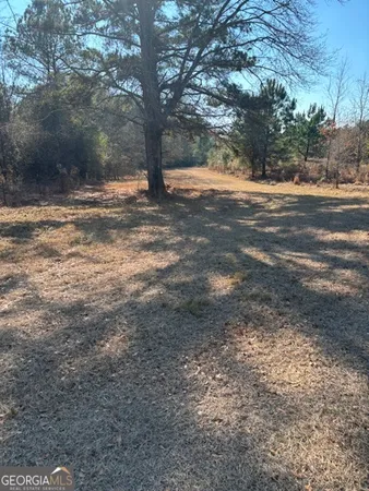 a view of a yard with a wooden fence