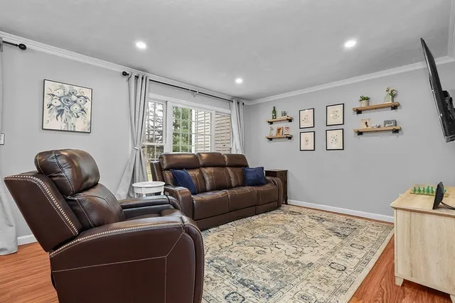 a living room with furniture and a rug