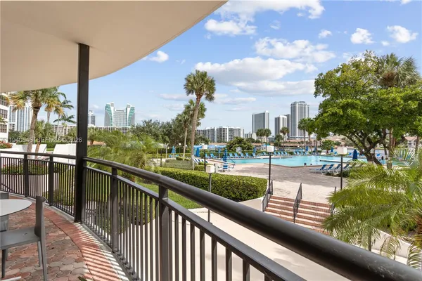 a view of a city from a balcony