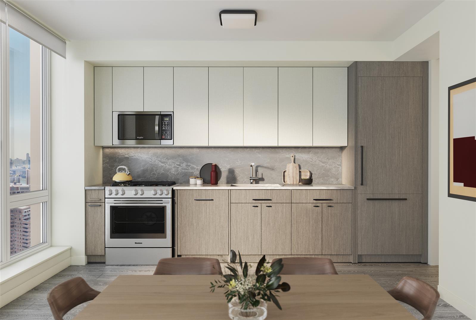 55 Suffolk Street, Unit 512 Manhattan, NY 10002 - Photo 2 of 23 a kitchen with stainless steel appliances a stove a sink and a white cabinets