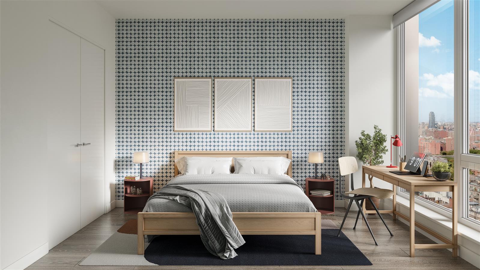 55 Suffolk Street, Unit 512 Manhattan, NY 10002 - Photo 3 of 23 a bedroom with a bed and a potted plant