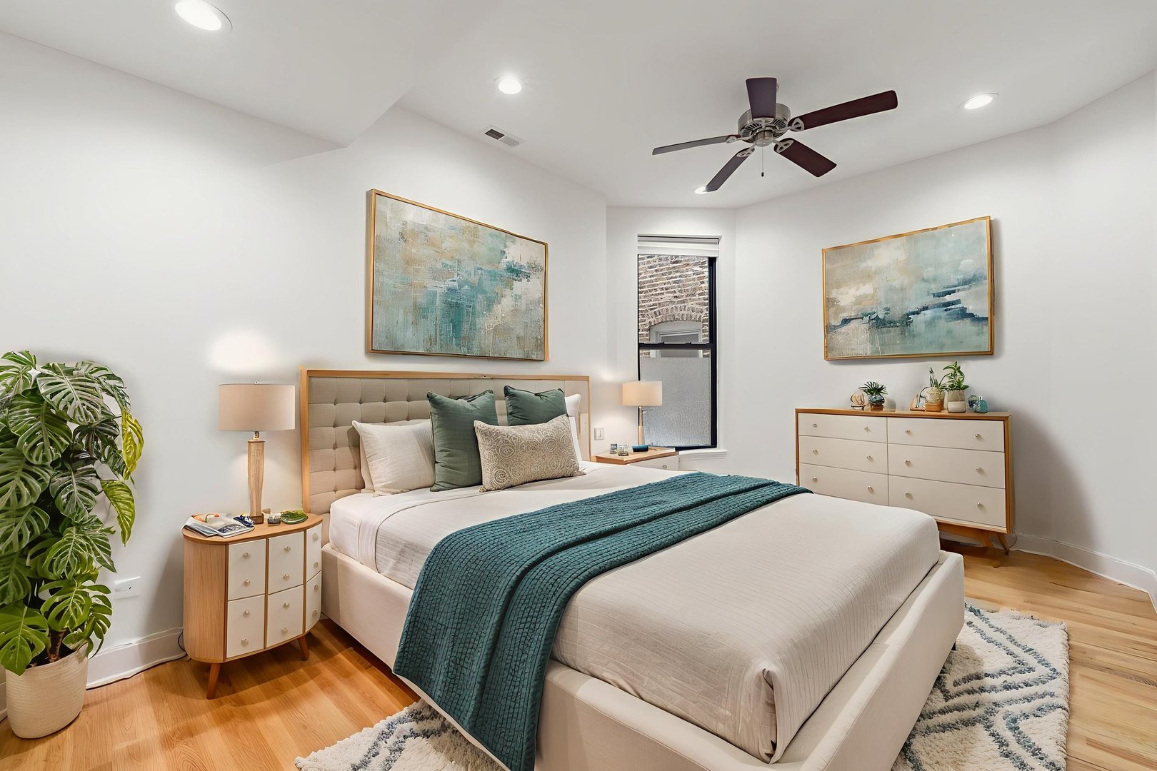 2354 South Oakley Avenue, Unit B2 Chicago, IL 60608 - Photo 12 of 25 a bed room with a bed and a chandelier