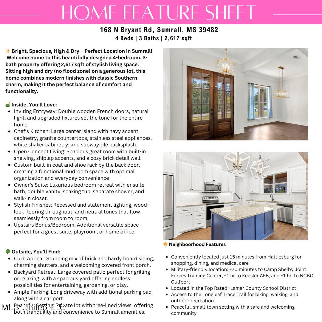 168 North Bryant Road Sumrall, MS 39482 - Photo 2 of 48 (Web) 168 N Bryant Rd- Home Feature Shee