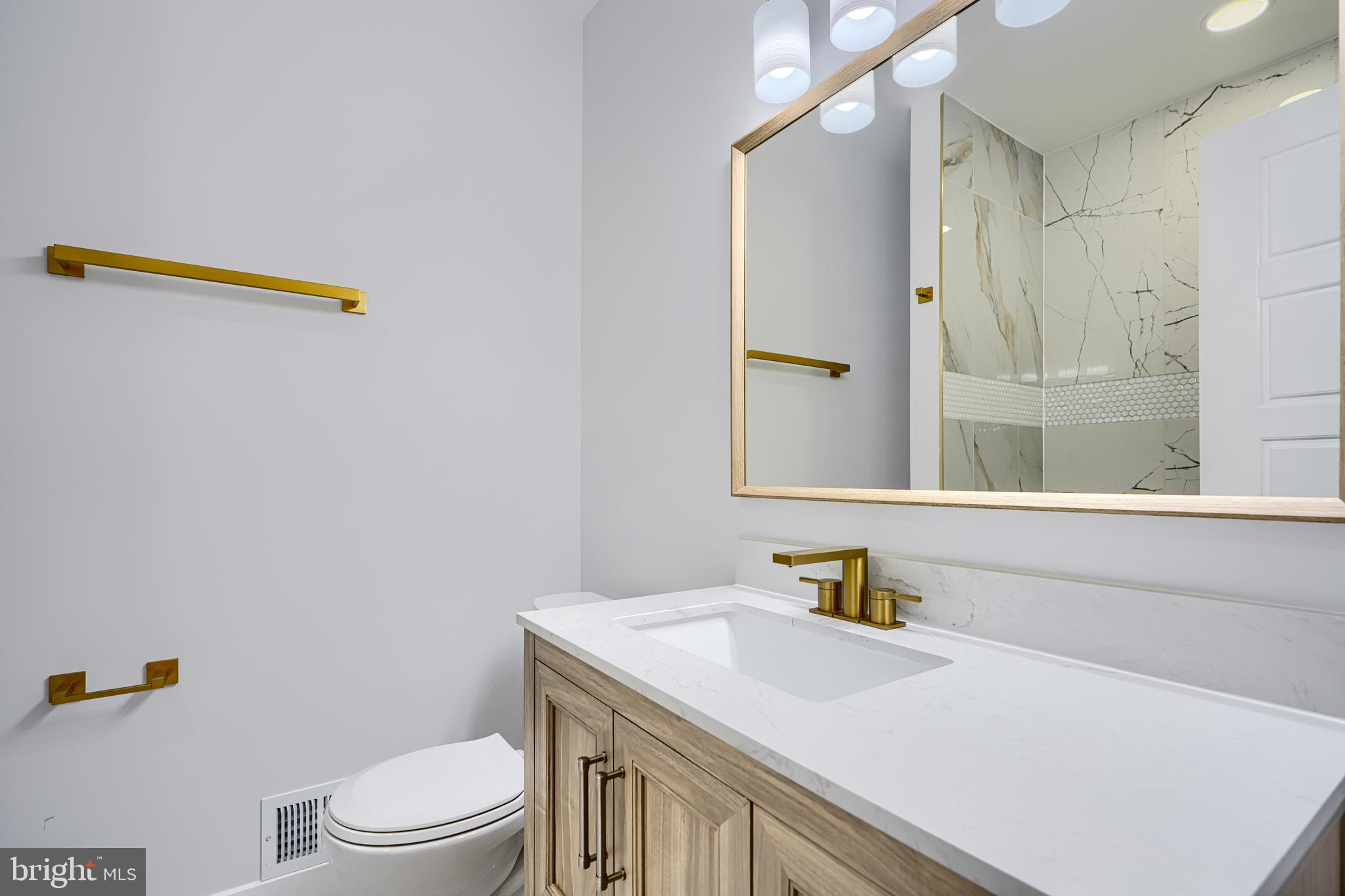 3825 Foster Avenue Baltimore, MD 21224 - Photo 32 of 54 a bathroom with a sink a toilet and a shower