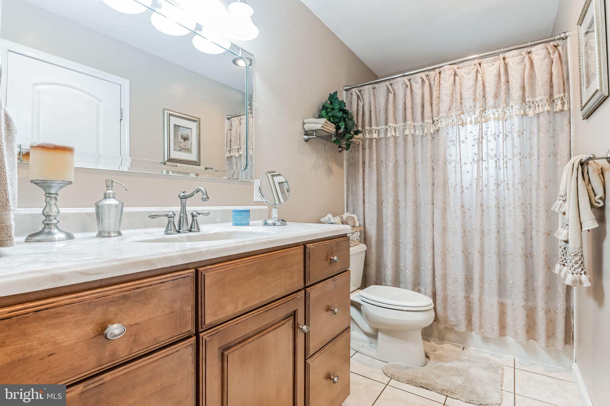 219 Forked Neck Road Shamong, NJ 08088 - Photo 12 of 26 a bathroom with a sink a toilet and shower curtain