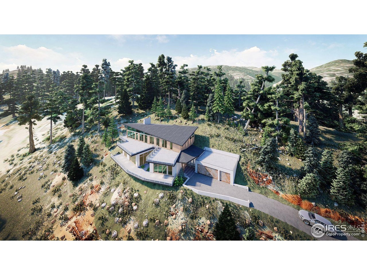 6109 Red Hill Road Boulder, CO 80302 - Photo 2 of 22 a aerial view of a house with a yard and lake view