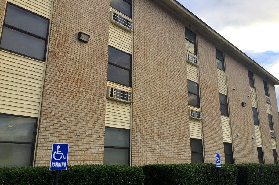 a building with a street