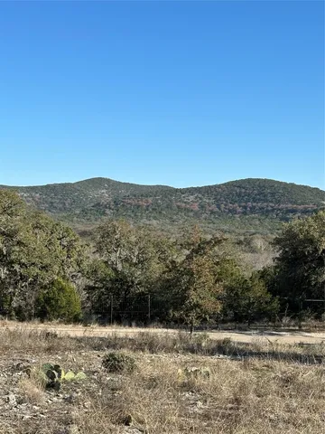 a view of a yard with a mountain