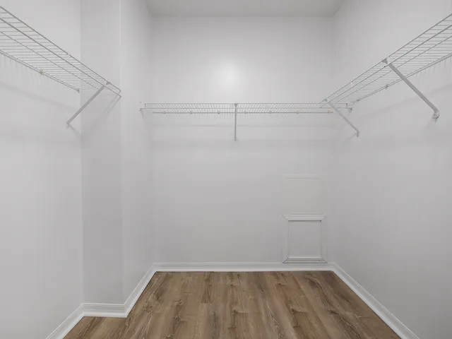 a view of a room with racks on the wall