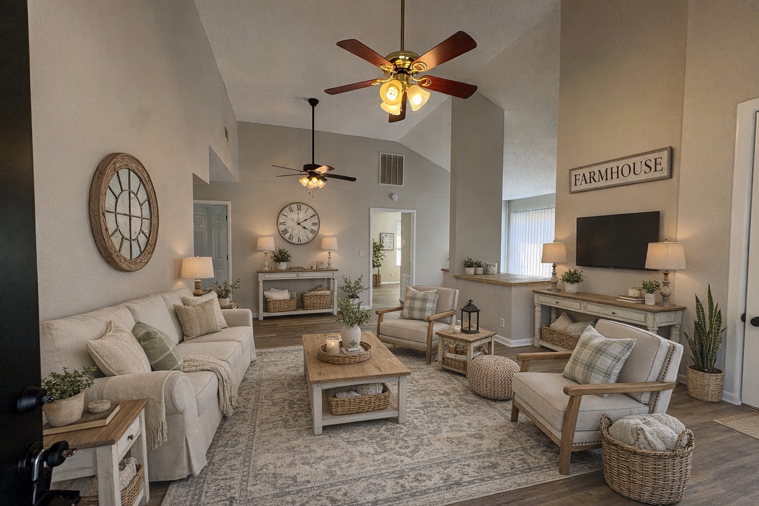 601 Valley Street San Marcos, TX 78666 - Photo 3 of 10 a living room with furniture a clock and a flat screen tv