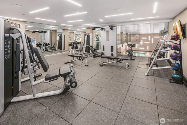 a view of a room with gym equipment