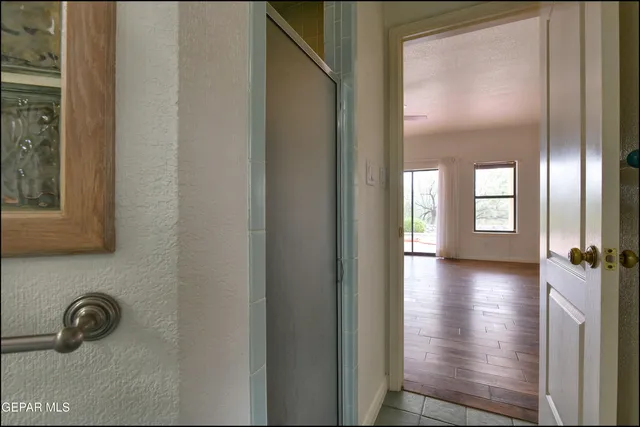 a view of a room with shelves