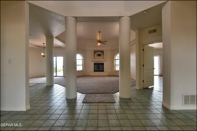 a view of a livingroom with a chandelier