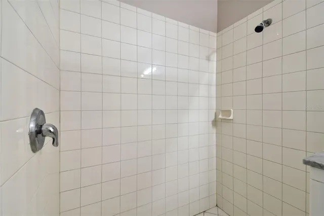 a bathroom with a shower and a sink