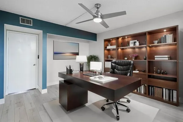 a work room with furniture