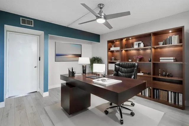 a work room with furniture