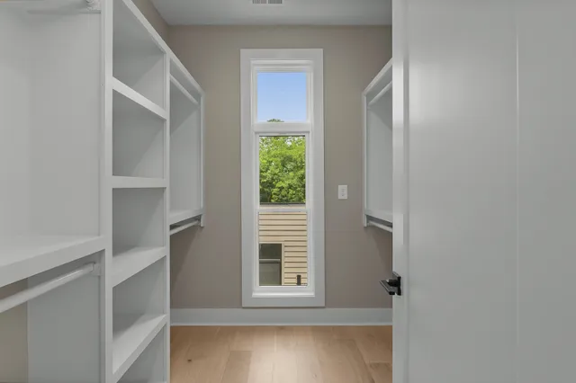 a view of a small space with a window