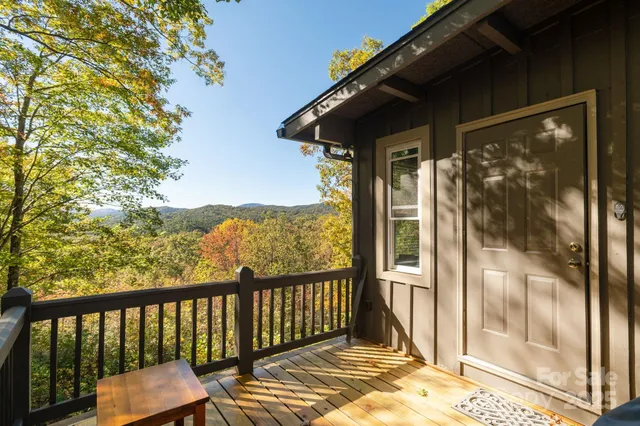 a view of a balcony with chair